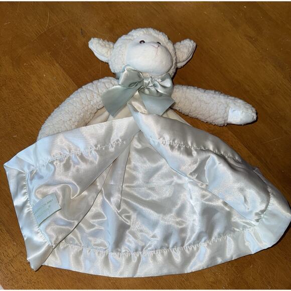 Bearington Baby Lamb Lovey Satin Sherpa Security Blanket Plush Sewn Eyes - Picture 5 of 14